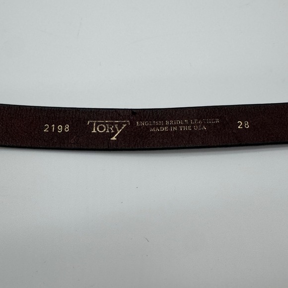 Tory Dark Brown English Bridle Leather Brass Buckle Belt Size 28 Equestrian - Picture 3 of 8